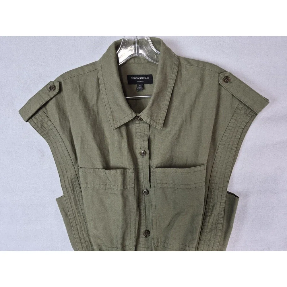 Banana Republic Womens Linen Blend Utility Jumpsuit Green Safari Casual NWOT